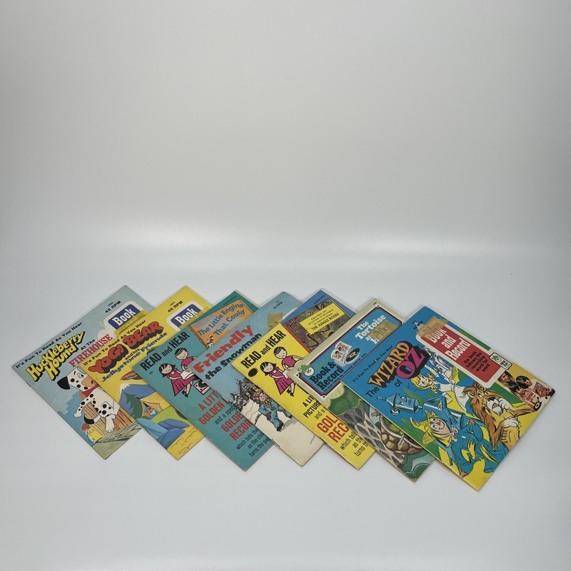 Vintage Lot (7) Book & Hear Record Books OZ, Yogi, Little Engine 45 RPM *READ*